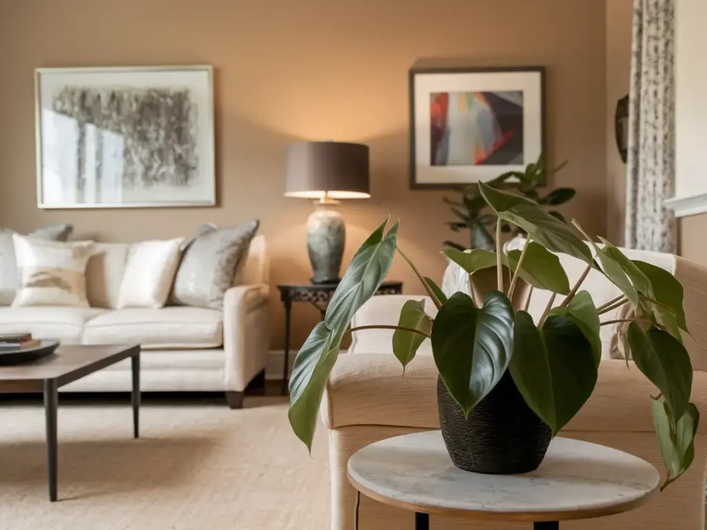 Low Light Living Room with a Philodendron Plant