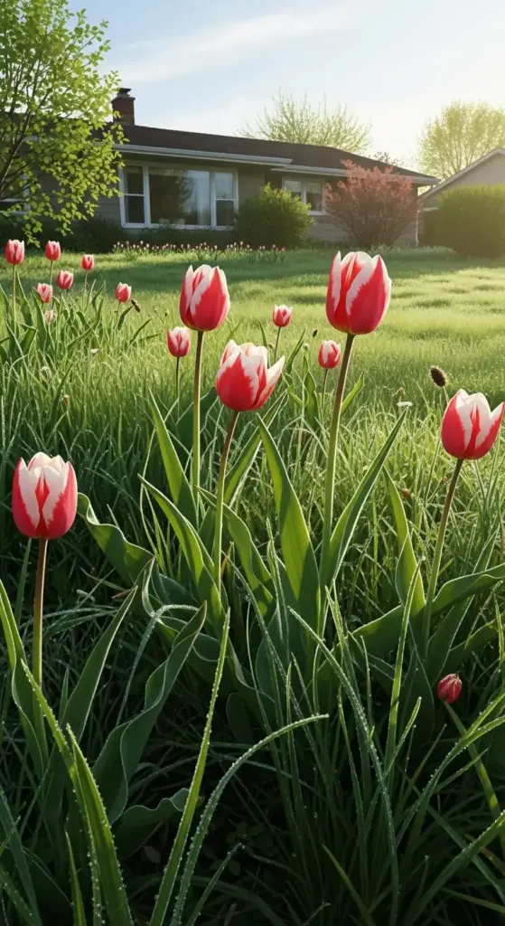 Naturalize hardy tulip varieties (like Tulipa clusiana) in grassy areas for a fleeting meadow effect. Mow only after foliage fully yellows—this sustainable approach rewards patience with joyful, unexpected color.