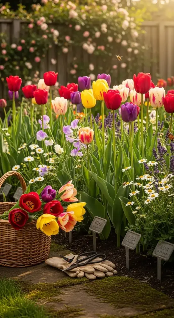 Dedicate a sunny patch to long-stemmed Darwin Hybrid tulips labeled for easy harvesting. Grow your own bouquet ingredients while supporting pollinators—beauty you can bring indoors daily.