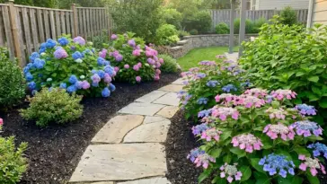 Mophead vs lacecap hydrangea comparison in a garden showing bloom shape, color, and garden style differences