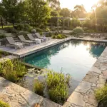 Stunning natural pool design with planted regeneration zone, natural stone edging, and eco-friendly backyard oasis landscaping