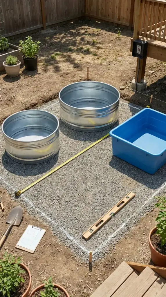Stock tank dimensions, pool size options, level ground prep, and safe stock tank pool placement ideas