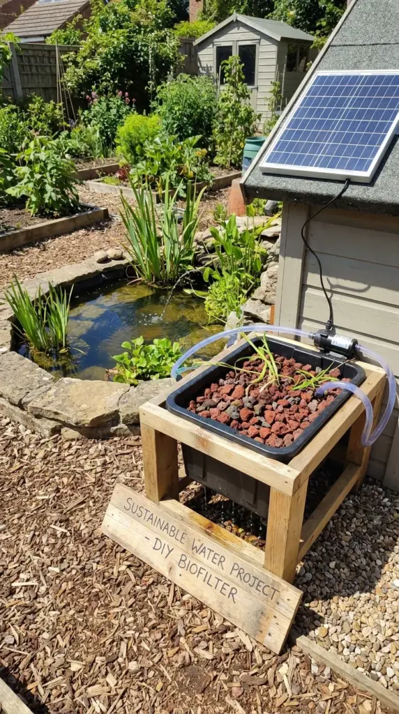 Hybrid solar-pumped biofilter for natural pool filtration with lava rock media and eco-friendly water circulation