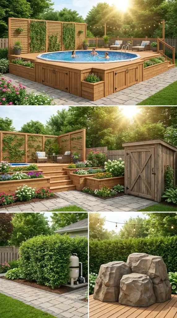 Best above ground pool ideas to hide pump and filter equipment in one backyard design guide