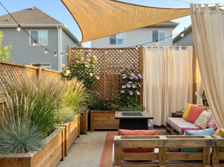 low-cost backyard privacy hacks for small properties with planters screens curtains and layered DIY backyard privacy ideas