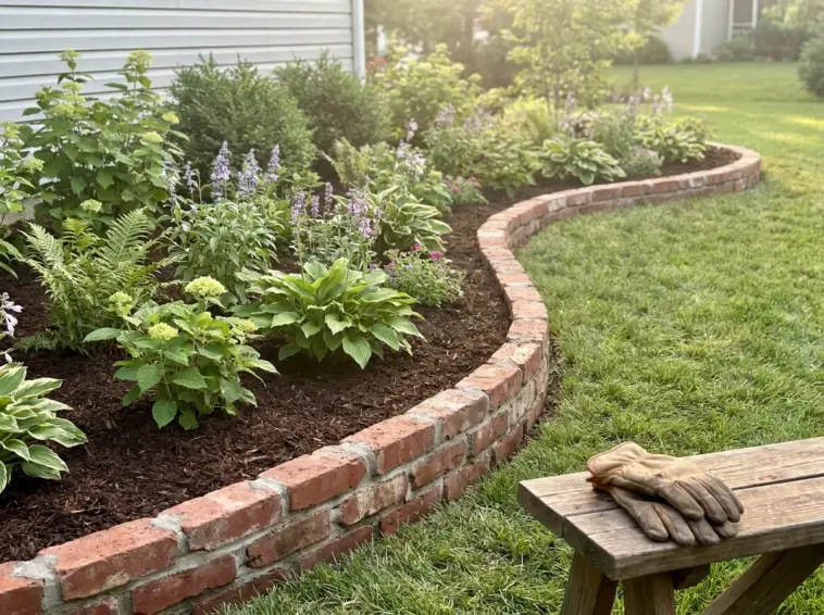 Perfectly curved brick edging in a DIY garden bed without specialized tools