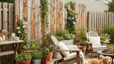 DIY cedar fence picket hack backyard makeover one year later with budget privacy screen and planters