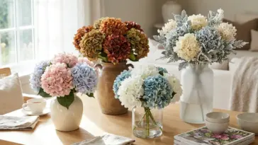 Hydrangea bouquet color palettes for every season with spring, summer, fall, and winter floral arrangement ideas