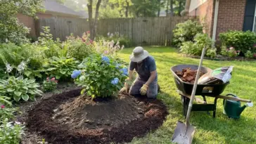 Upside down hydrangea rule showing proper hydrangea planting height for better water drainage and root rot prevention