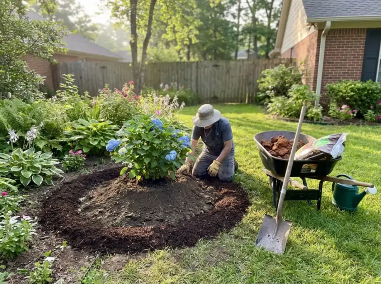 Upside down hydrangea rule showing proper hydrangea planting height for better water drainage and root rot prevention
