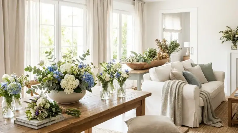 Creative hydrangeas with eucalyptus and wildflowers in DIY floral arrangements for home decor and centerpieces