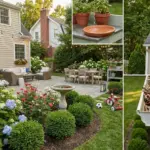 Backyard mosquito prevention image showing common yard mistakes that attract mosquitos, including standing water, dense landscaping, and poor drainage