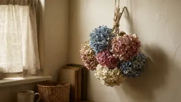 Upside down hydrangea bouquet preservation method for drying a sentimental bouquet at home