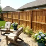 Shadowbox fence for backyard privacy and airflow with cedar boards, alternating pickets, and breezy landscaping