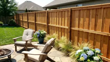 Shadowbox fence for backyard privacy and airflow with cedar boards, alternating pickets, and breezy landscaping
