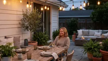 stealth mosquito repellent device on a backyard patio as a citronella candle alternative for outdoor mosquito control