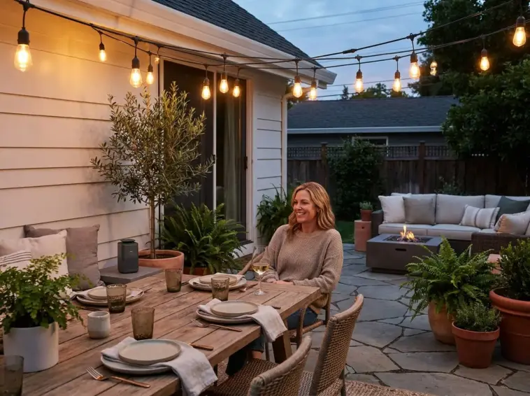 stealth mosquito repellent device on a backyard patio as a citronella candle alternative for outdoor mosquito control