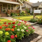High-impact zinnia garden bed designs for massive curb appeal in a colorful front yard landscape