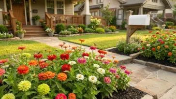 High-impact zinnia garden bed designs for massive curb appeal in a colorful front yard landscape