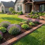 Low-maintenance brick border layouts stopping grass from spreading around flower beds and lawn edges