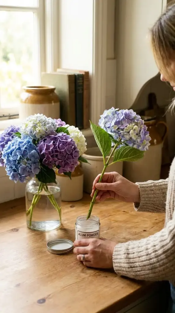 Alum powder trick for hydrangea bouquet care and longer vase life