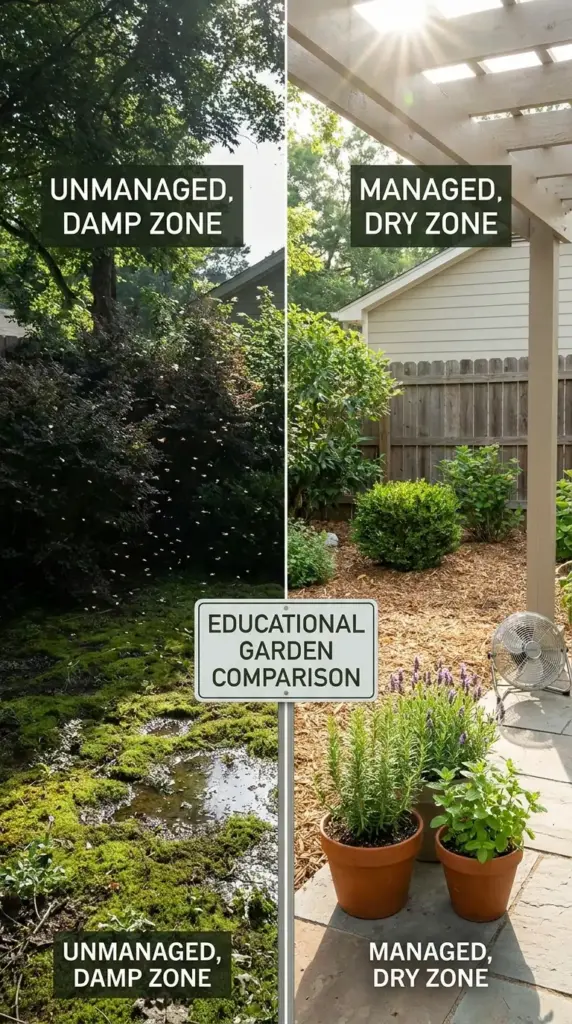 budget mosquito repellent landscaping comparison showing shade moisture airflow and mosquito control plants