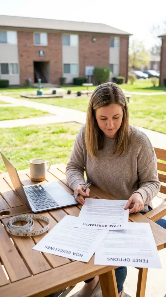 renter reviewing lease landlord permission and HOA rules for a temporary privacy fence