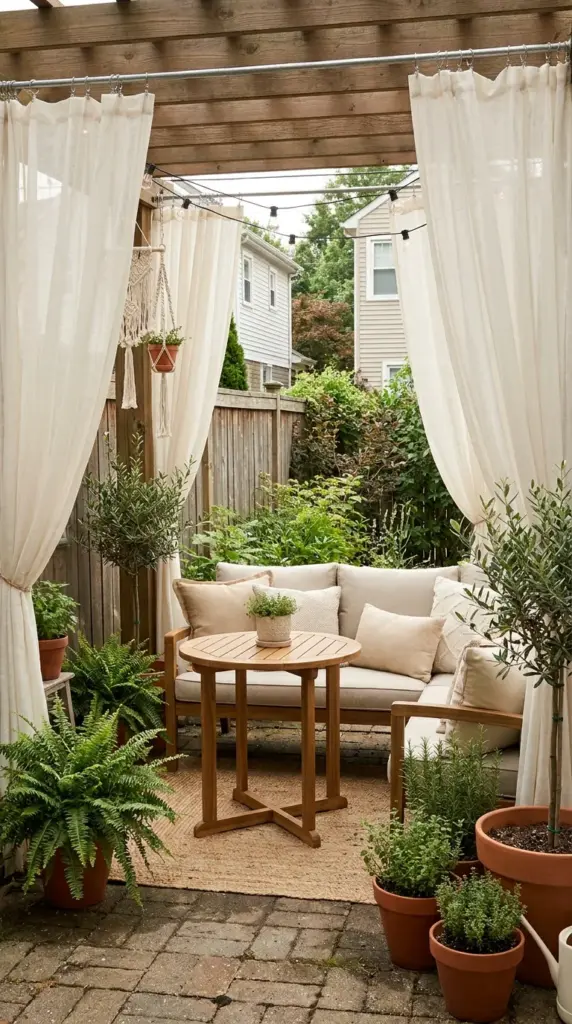 outdoor curtain privacy for small patio with budget-friendly backyard privacy screen ideas