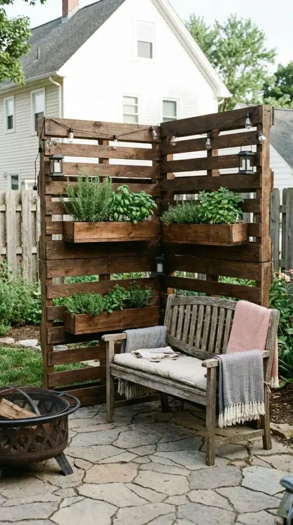free pallet privacy wall idea using reclaimed wood for a cheap DIY backyard privacy fence