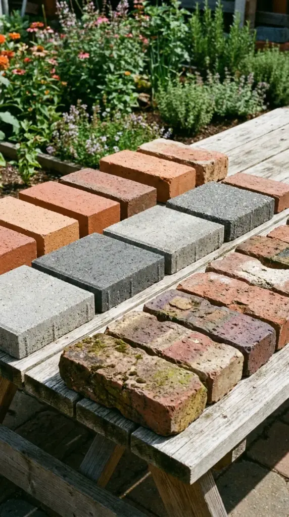 Clay brick, concrete brick, and reclaimed brick options for choosing the best brick garden border style