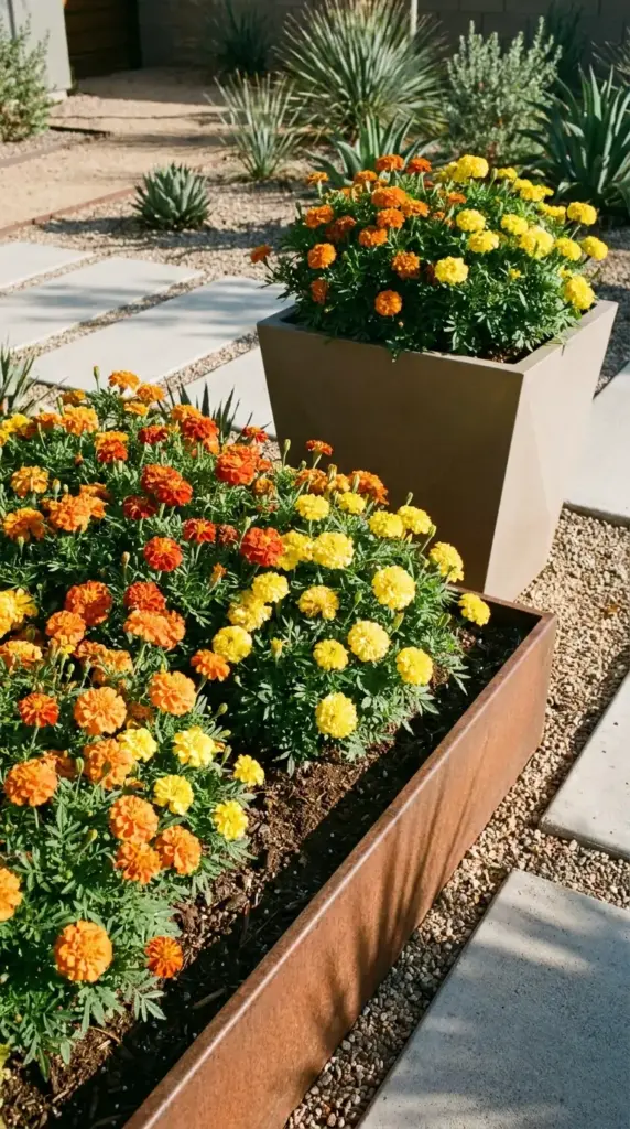 Marigolds as mosquito repellent flowers adding bold color to a summer garden