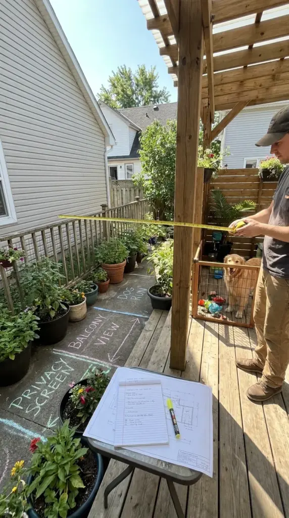measuring eye level screening and privacy zones for a renter friendly backyard fence solution