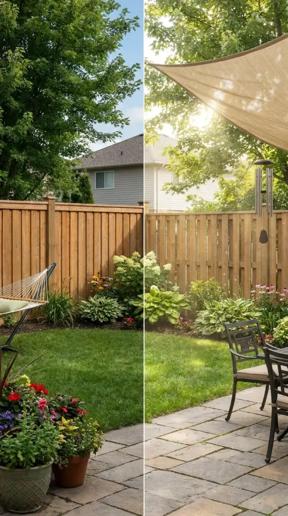 Comparison of shadowbox fence and solid privacy fence showing airflow and semi-private backyard screening