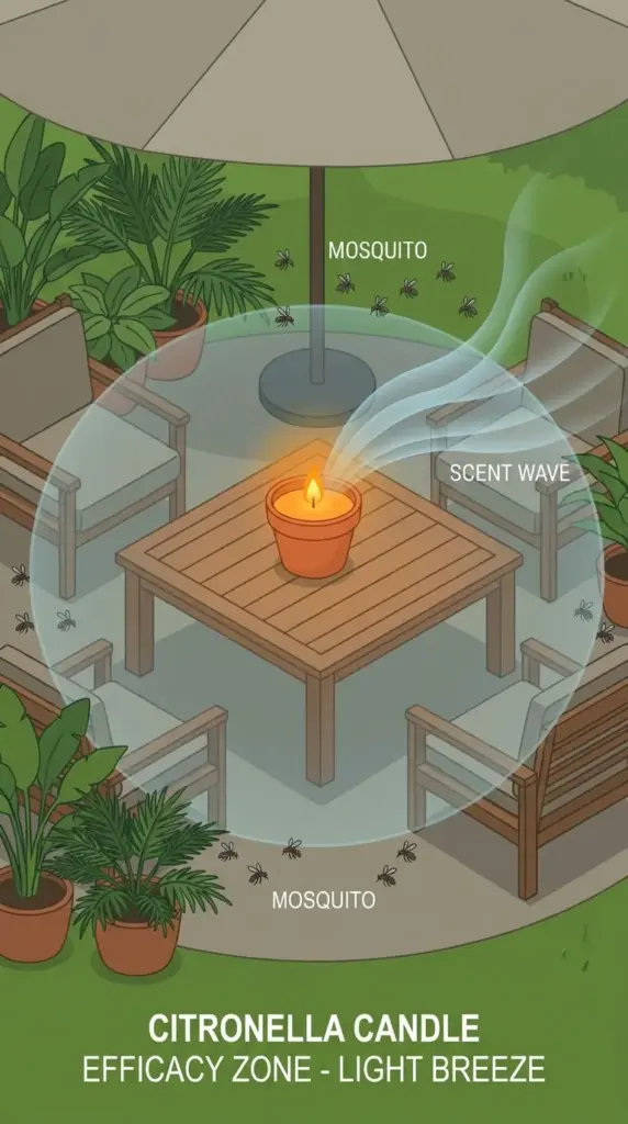 how citronella candles work in outdoor mosquito control and why patio airflow reduces effectiveness