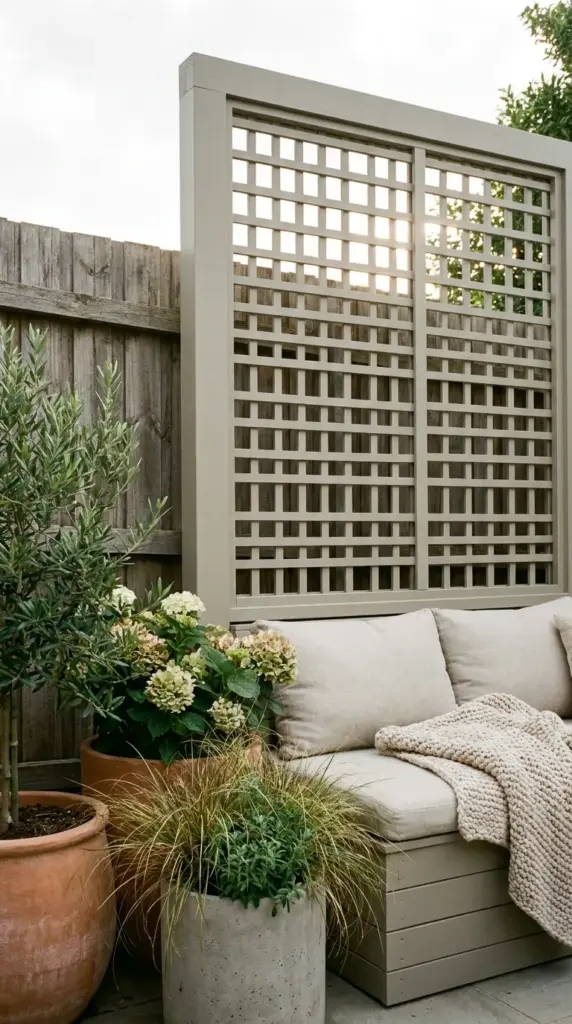DIY lattice privacy screen for small backyard using cheap privacy fence ideas on a budget
