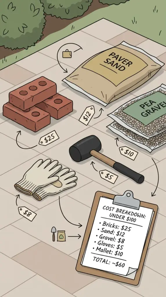 under $100 budget breakdown for DIY brick garden border materials and tools