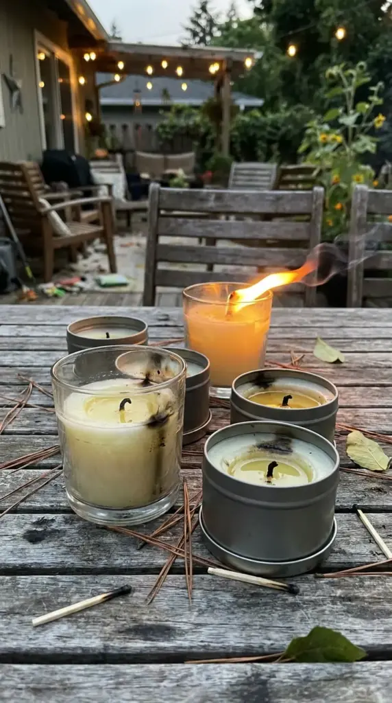 common citronella candle problems including wax mess smoke weak coverage and wind issues