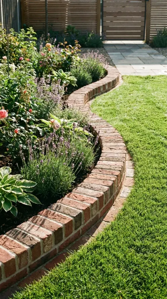 Permanent brick border creating clean garden lines and low maintenance landscape edging