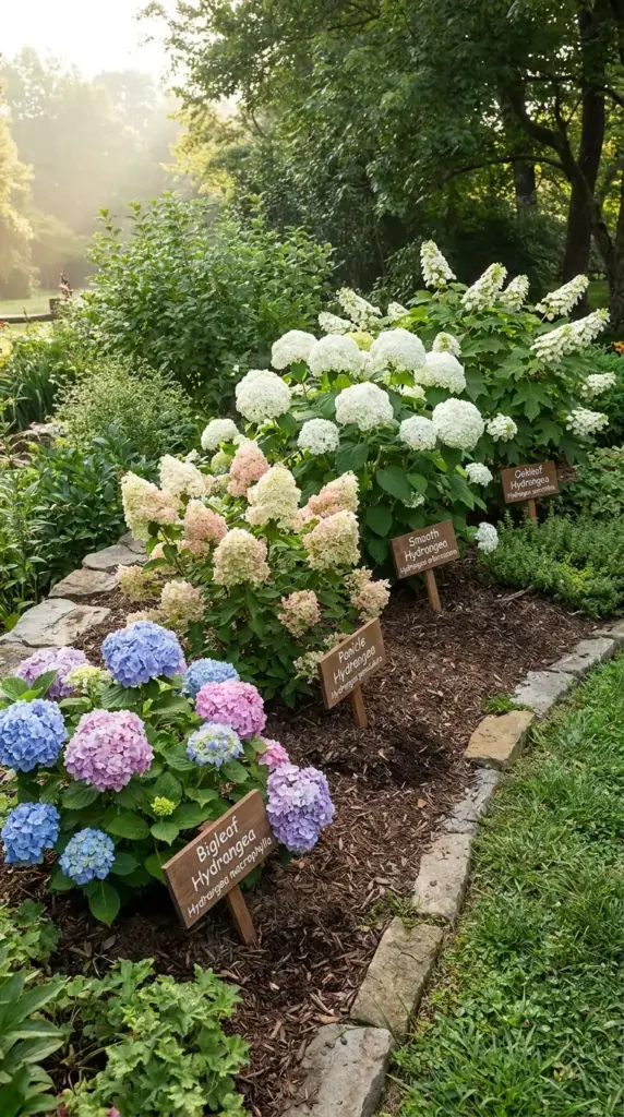 Different hydrangea types including panicle, smooth, oakleaf, and bigleaf planted for better