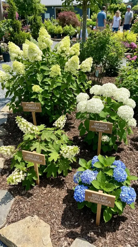 Panicle, oakleaf, bigleaf, and smooth hydrangeas for cluster planting and garden design