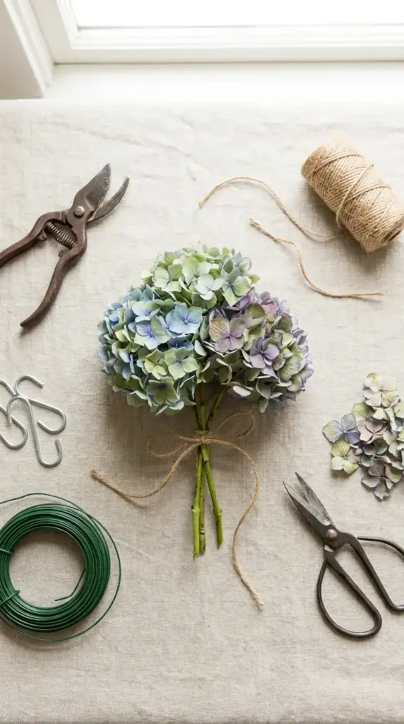 Hydrangea bouquet preservation supplies for upside down flower drying at home