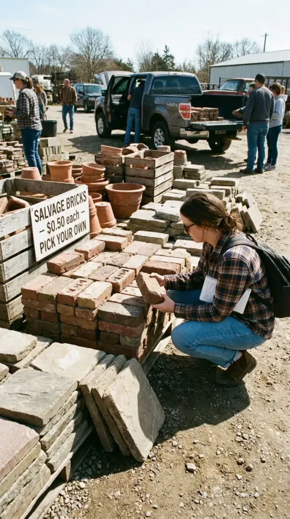 affordable reclaimed bricks and garden edging supplies from local marketplace and salvage yard