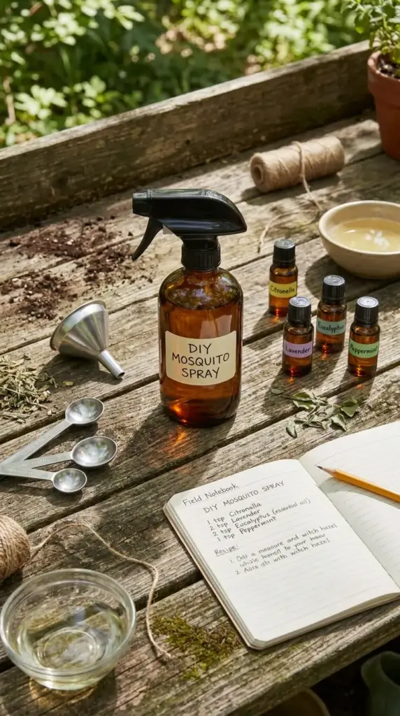 supplies needed for homemade bug spray with essential oils and no rubbing alcohol