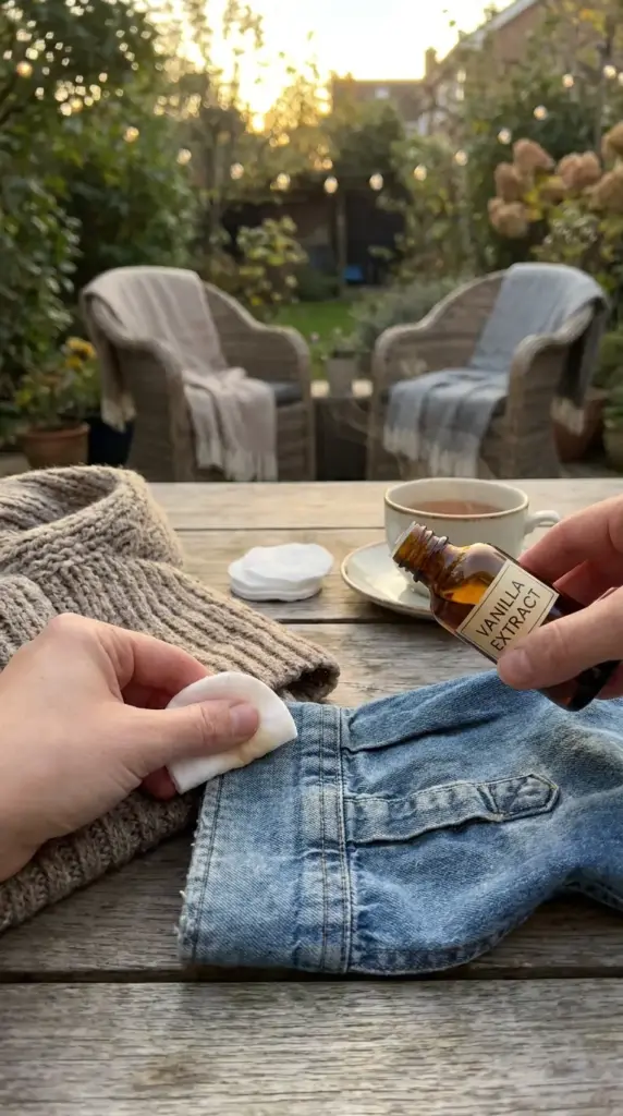 Vanilla extract mosquito repellent used as a quick scent shield on clothing for mosquito bite prevention