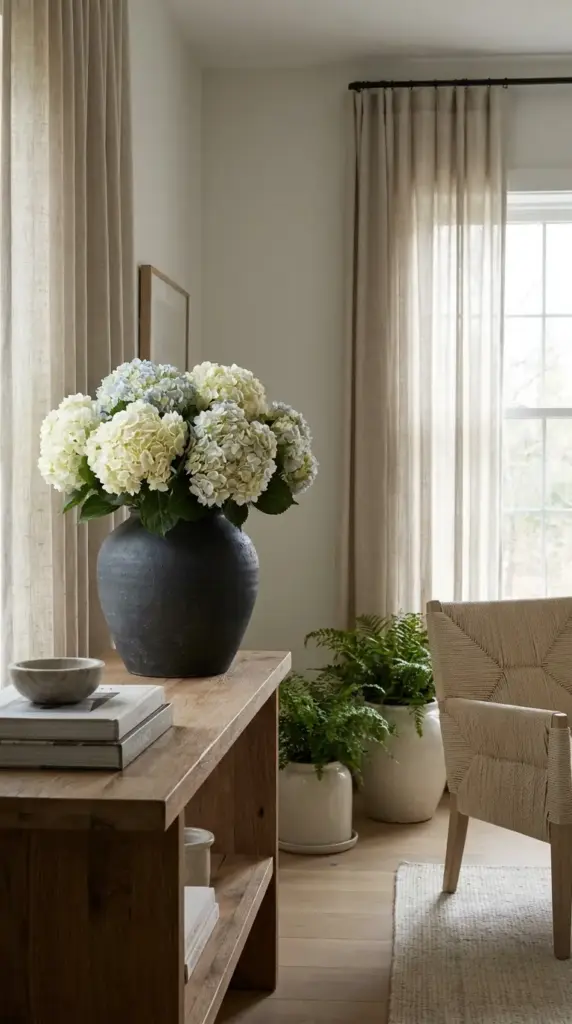 stoneware vase hydrangeas lasting longer indoors with better placement and cleaner styling