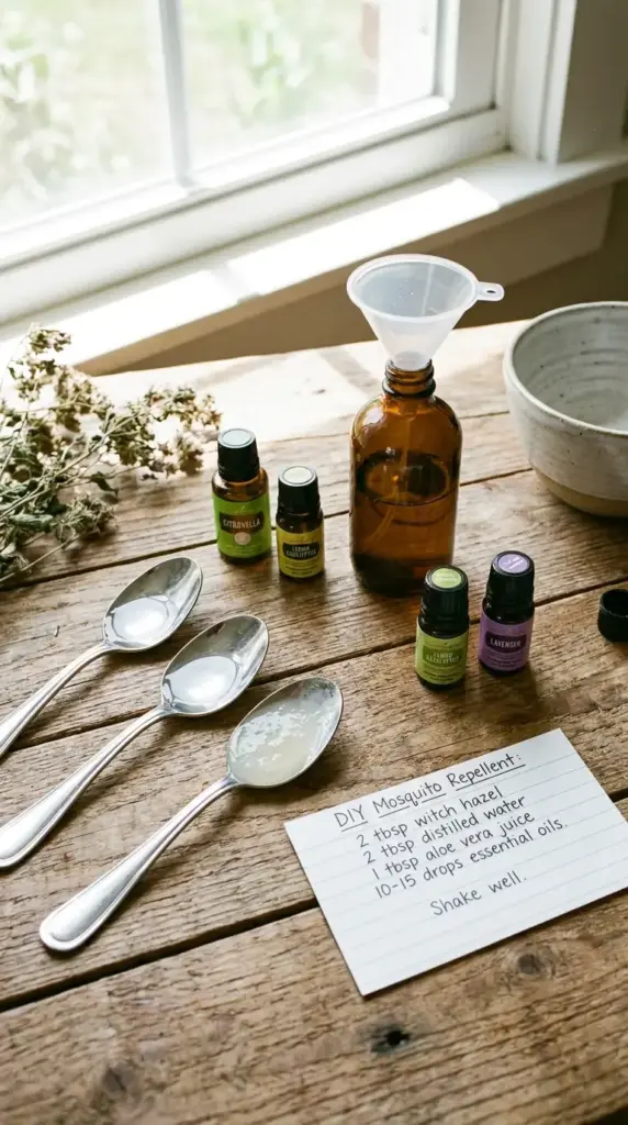 DIY mosquito repellent spray recipe with essential oils alcohol-free ingredients and measurements