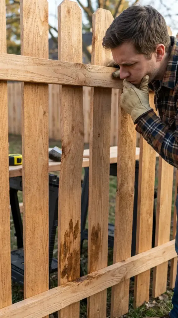 common DIY fence picket mistakes including warping spacing and uneven stain