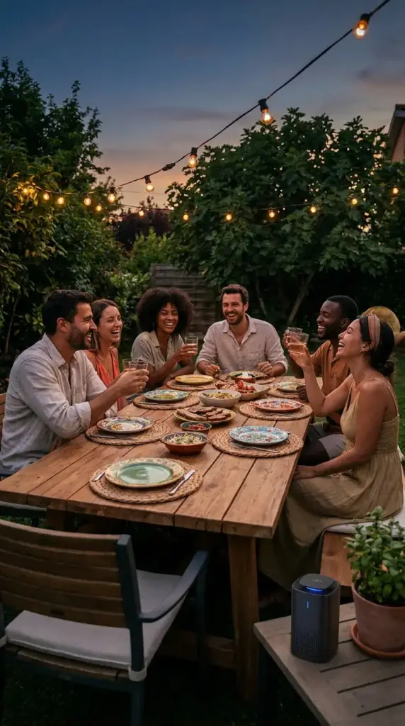 odorless heat-activated mosquito repellent device creating better patio mosquito protection during outdoor dining