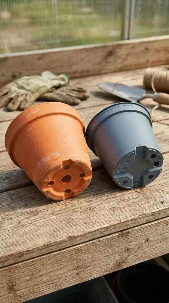 A classic terracotta plant pot with a functional drainage hole to prevent standing water and root rot.
