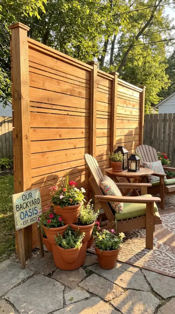 freshly installed cedar fence picket privacy screen after the first week